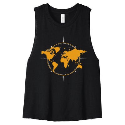 Geographic World Map & Compass Graphic Travel Women's Racerback Cropped Tank