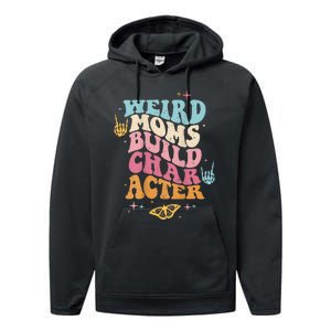 Groovy Weird Moms Build Character, Overstimulated Mom (Back) Performance Fleece Hoodie