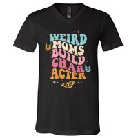 Groovy Weird Moms Build Character, Overstimulated Mom (Back) V-Neck T-Shirt