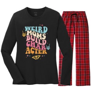 Groovy Weird Moms Build Character, Overstimulated Mom (Back) Women's Long Sleeve Flannel Pajama Set 