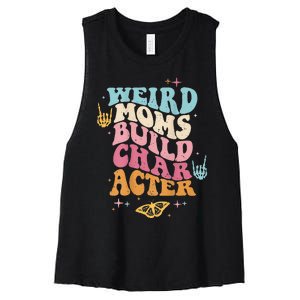 Groovy Weird Moms Build Character, Overstimulated Mom (Back) Women's Racerback Cropped Tank