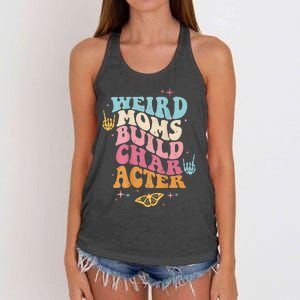 Groovy Weird Moms Build Character, Overstimulated Mom (Back) Women's Knotted Racerback Tank