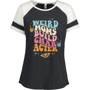 Groovy Weird Moms Build Character, Overstimulated Mom (Back) Enza Ladies Jersey Colorblock Tee