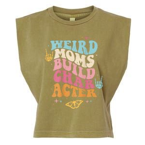 Groovy Weird Moms Build Character, Overstimulated Mom (Back) Garment-Dyed Women's Muscle Tee