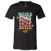 Groovy Weird Moms Build Character, Overstimulated Mom V-Neck T-Shirt