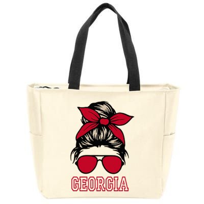 Georgia Women Mom Messy Bun Hair. Zip Tote Bag