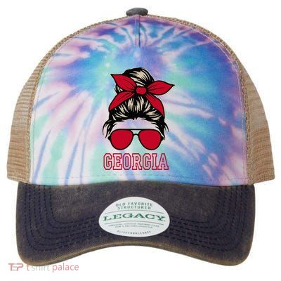 Georgia Women Mom Messy Bun Hair. Legacy Tie Dye Trucker Hat