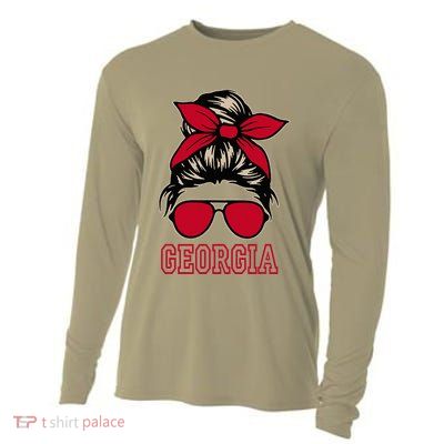 Georgia Women Mom Messy Bun Hair. Cooling Performance Long Sleeve Crew