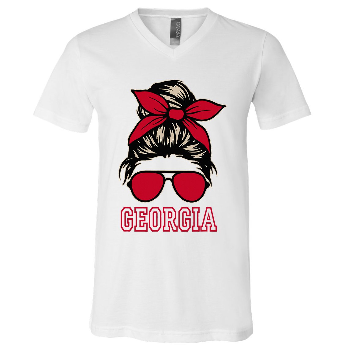 Georgia Women Mom Messy Bun Hair. V-Neck T-Shirt
