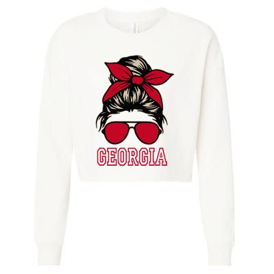 Georgia Women Mom Messy Bun Hair. Cropped Pullover Crew
