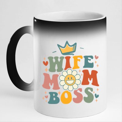 Groovy Wife Mom Boss Mothers Day Gift For Mom Wife Gift 11oz Black Color Changing Mug