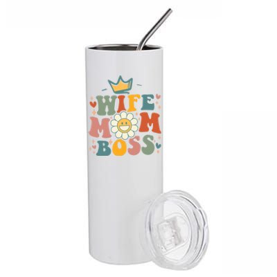 Groovy Wife Mom Boss Mothers Day Gift For Mom Wife Gift Stainless Steel Tumbler