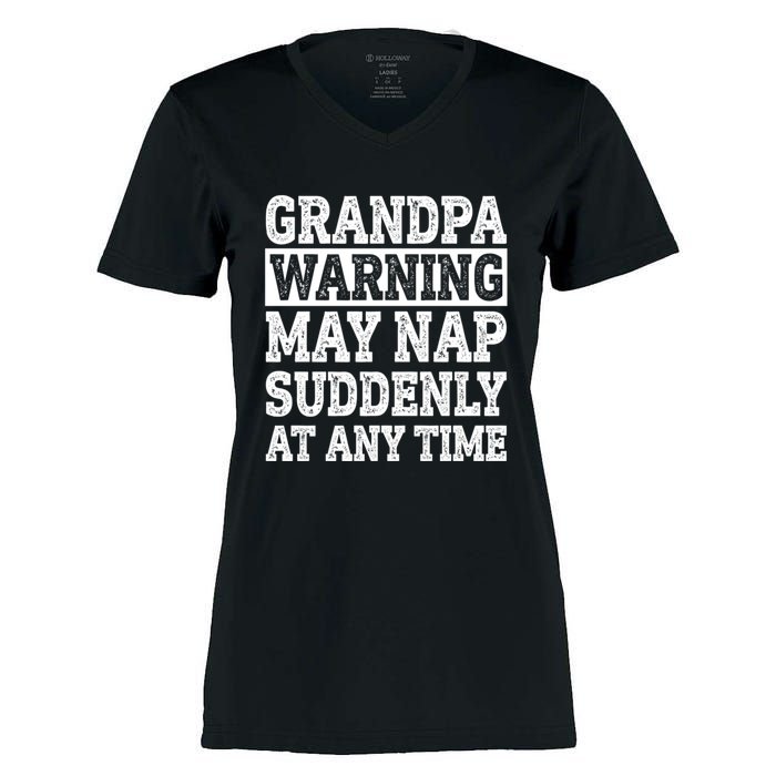 Grandpa Warning May Nap Suddenly At Any Time Women's Momentum V-Neck T-Shirt