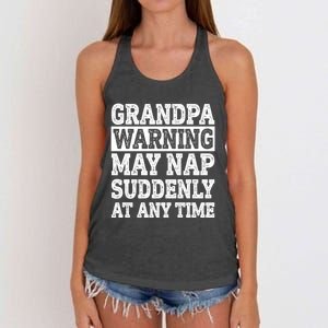 Grandpa Warning May Nap Suddenly At Any Time Women's Knotted Racerback Tank