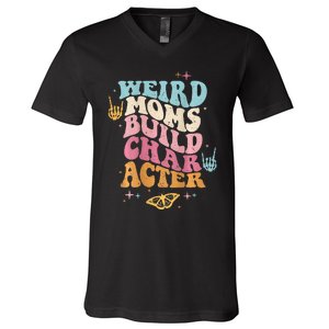 Groovy Weird Moms Build Character, Overstimulated Mom V-Neck T-Shirt