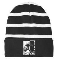 Great Wave Off Kanagawa Japanese Aesthetic Hokusai Striped Beanie with Solid Band