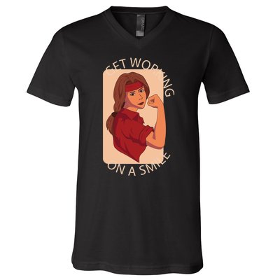 Get Working On A Smile V-Neck T-Shirt