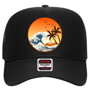 Great Wave Off Kanagawa High Crown Mesh Back Trucker Hat