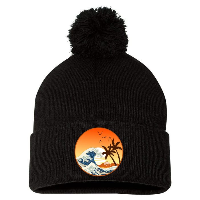 Great Wave Off Kanagawa Pom Pom 12in Knit Beanie