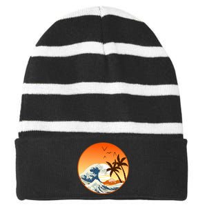 Great Wave Off Kanagawa Striped Beanie with Solid Band