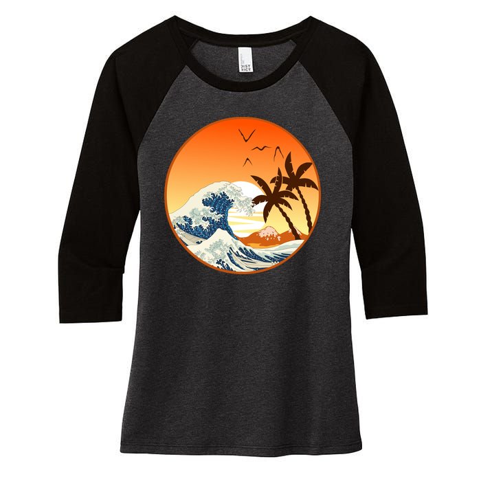 Great Wave Off Kanagawa Women's Tri-Blend 3/4-Sleeve Raglan Shirt