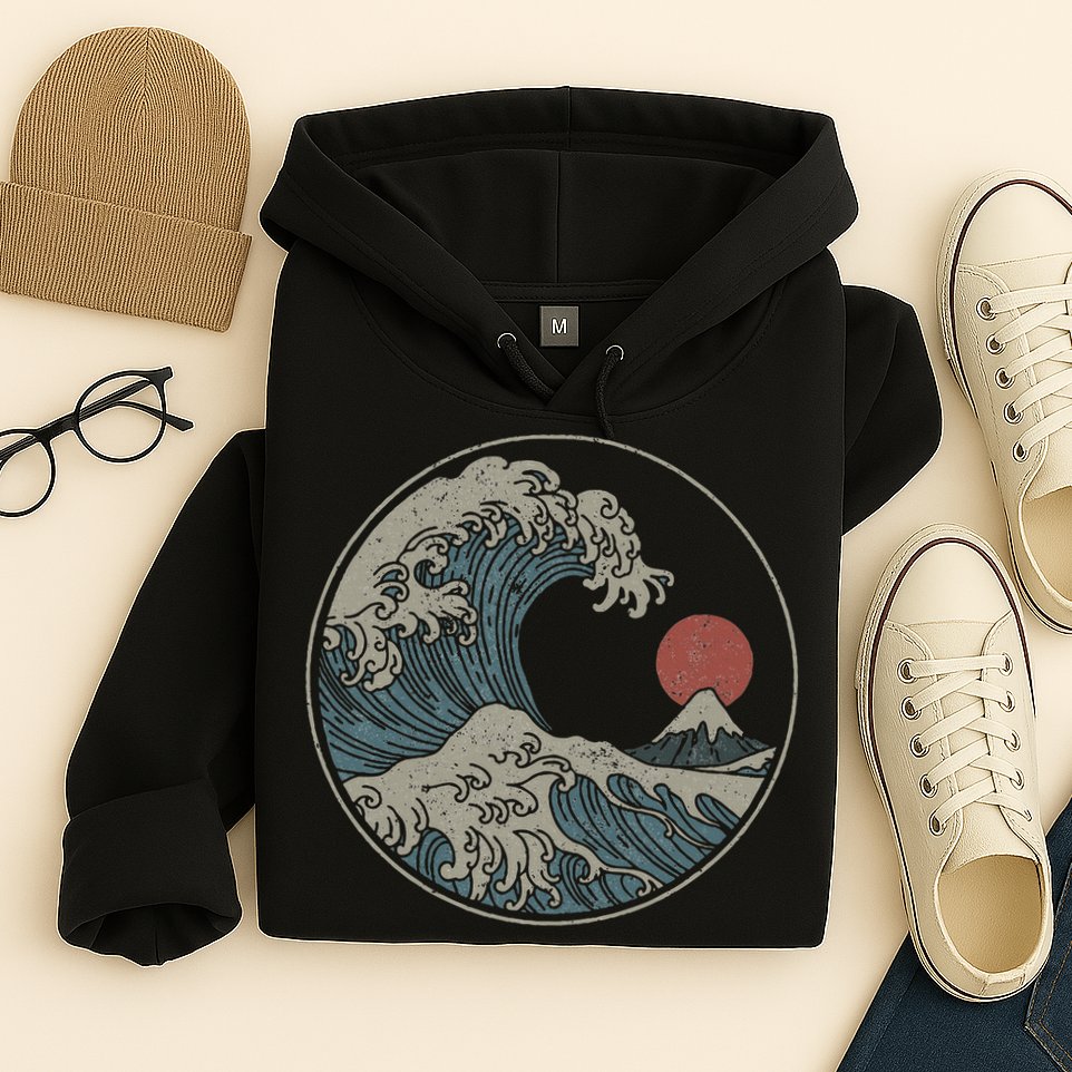 Great Wave Off Kanagawa Japanese Art Aesthetic Tsunami Hoodie