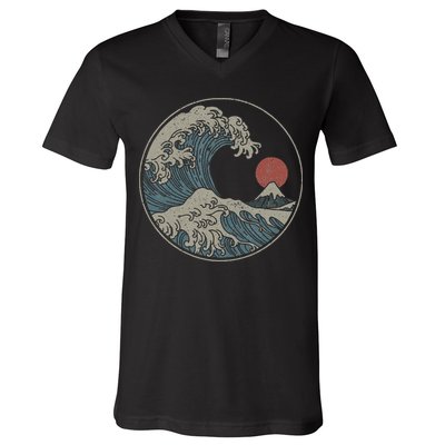 Great Wave Off Kanagawa Japanese Art Aesthetic Tsunami V-Neck T-Shirt