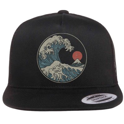 Great Wave Off Kanagawa Japanese Art Aesthetic Tsunami Flatbill Hat