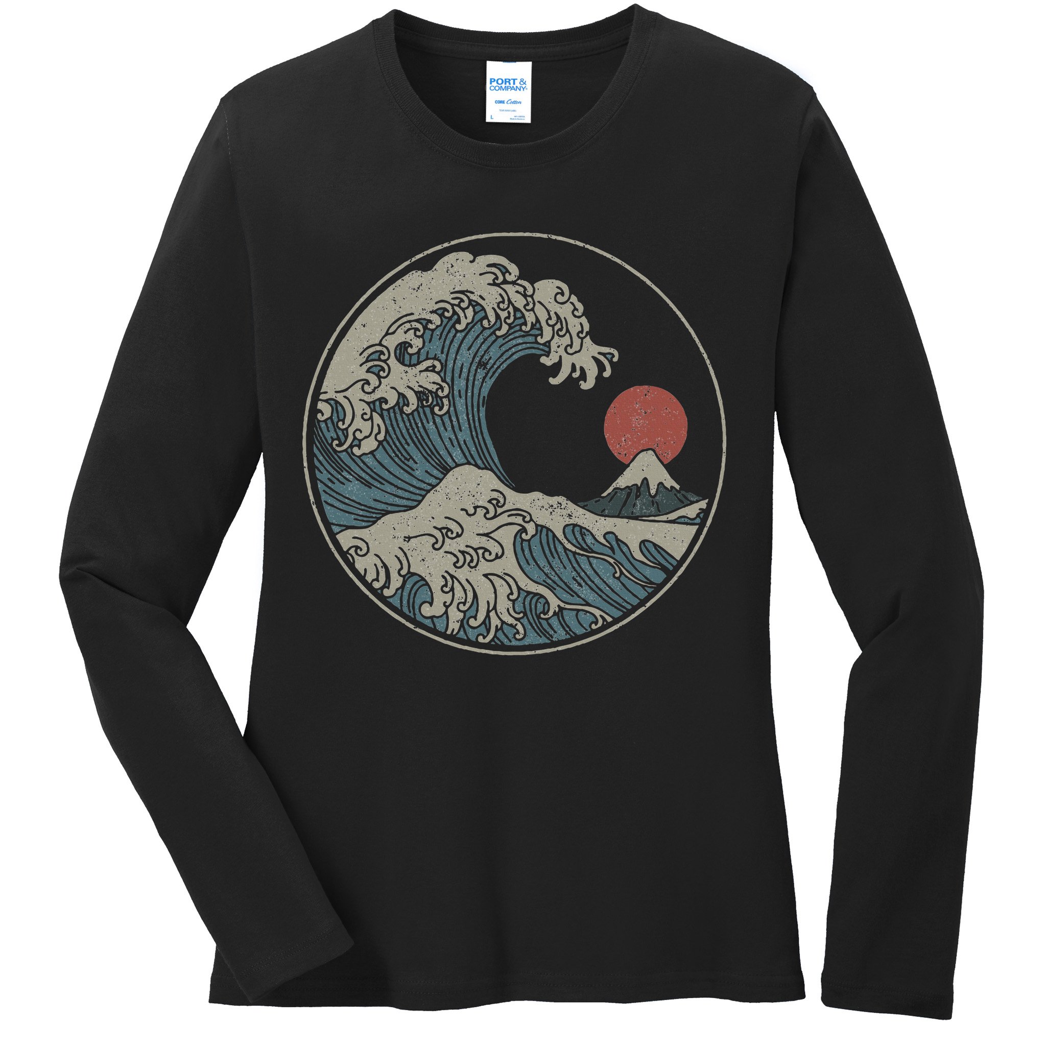 Great Wave Off Kanagawa Japanese Art Aesthetic Tsunami Ladies Long Sleeve Shirt