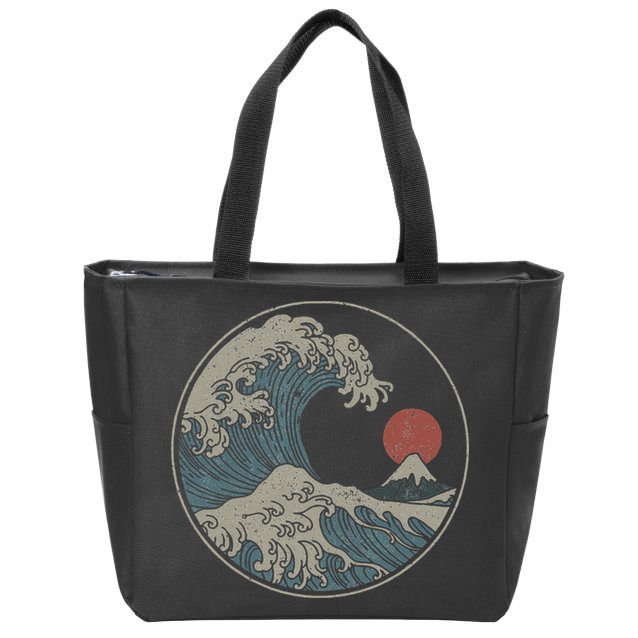 Great Wave Off Kanagawa Japanese Art Aesthetic Tsunami Zip Tote Bag