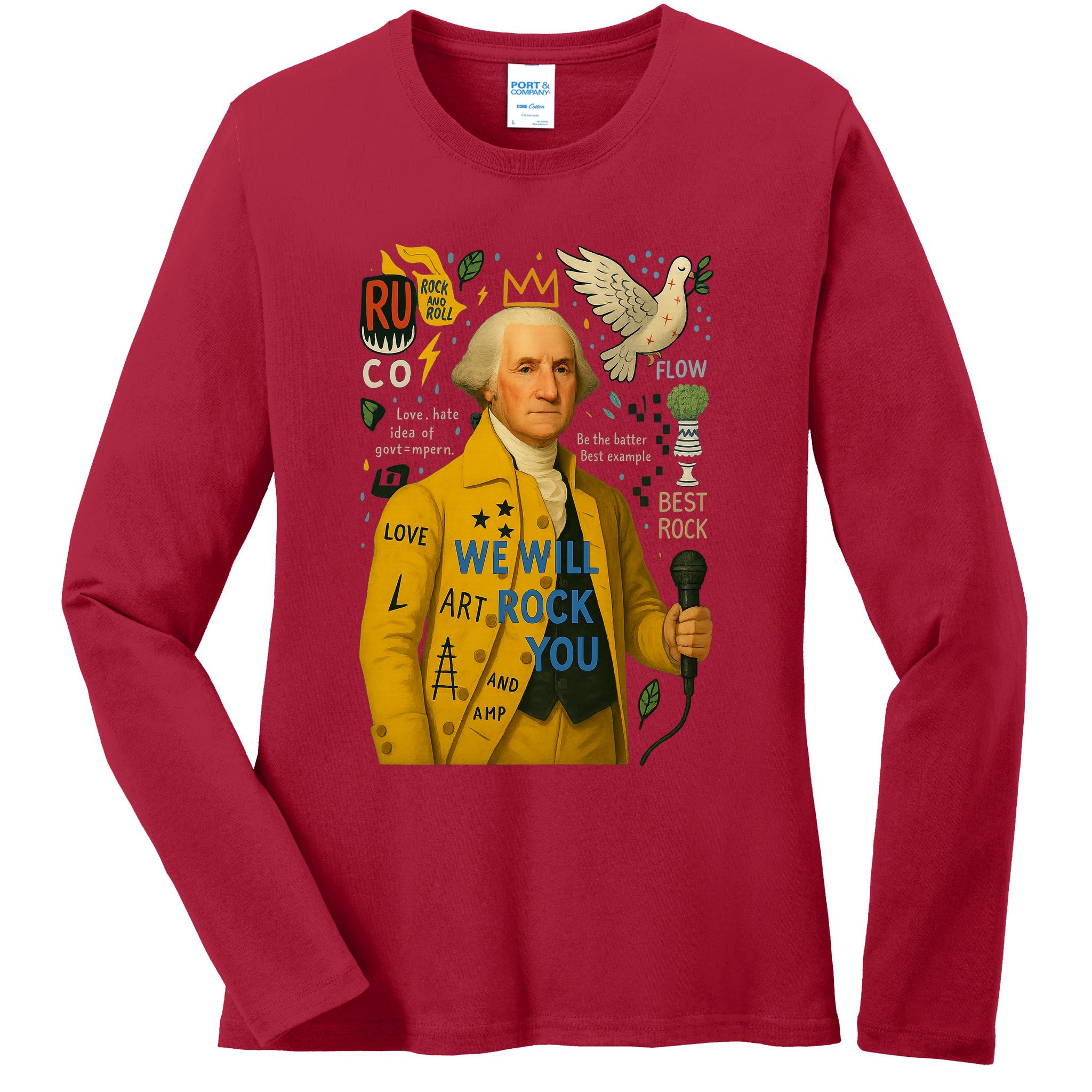 George Washington Pop Art Ladies Long Sleeve Shirt