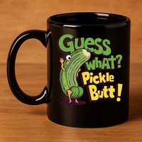 Guess What Pickle Butt! Funny Cucumber Meme Pickle Joke 11oz C Handle Ceramic Mug