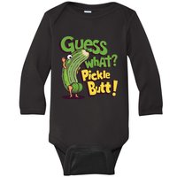 Guess What Pickle Butt! Funny Cucumber Meme Pickle Joke Baby Long Sleeve Bodysuit