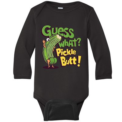 Guess What Pickle Butt! Funny Cucumber Meme Pickle Joke Baby Long Sleeve Bodysuit