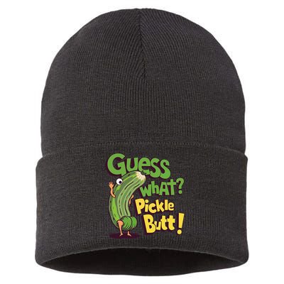 Guess What Pickle Butt! Funny Cucumber Meme Pickle Joke Sustainable Knit Beanie