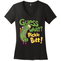 Guess What Pickle Butt! Funny Cucumber Meme Pickle Joke Women's V-Neck T-Shirt