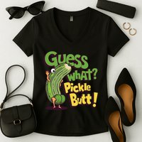 Guess What Pickle Butt! Funny Cucumber Meme Pickle Joke Women's V-Neck T-Shirt