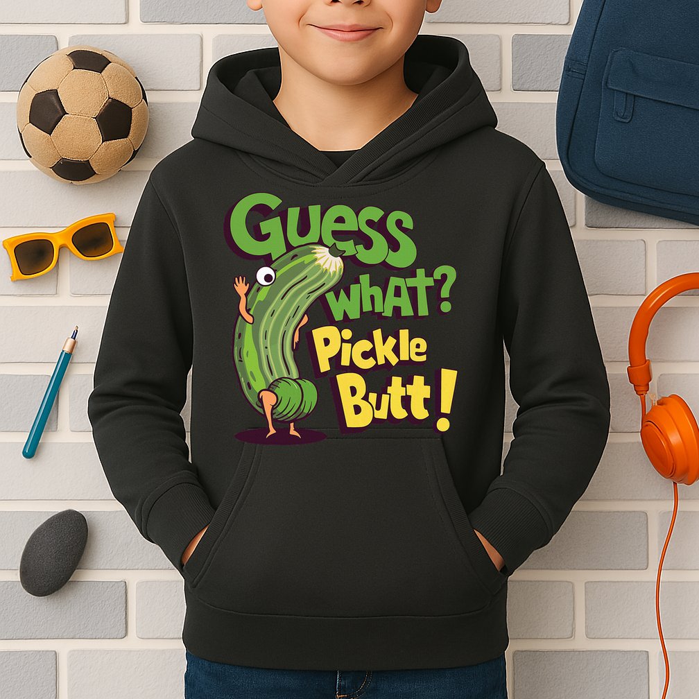 Guess What Pickle Butt! Funny Cucumber Meme Pickle Joke Kids Hoodie