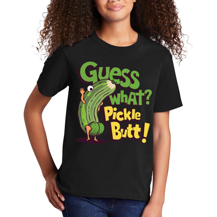 Guess What Pickle Butt! Funny Cucumber Meme Pickle Joke Kids T-Shirt