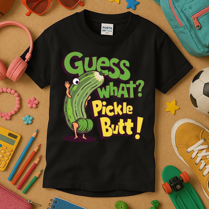 Guess What Pickle Butt! Funny Cucumber Meme Pickle Joke Kids T-Shirt