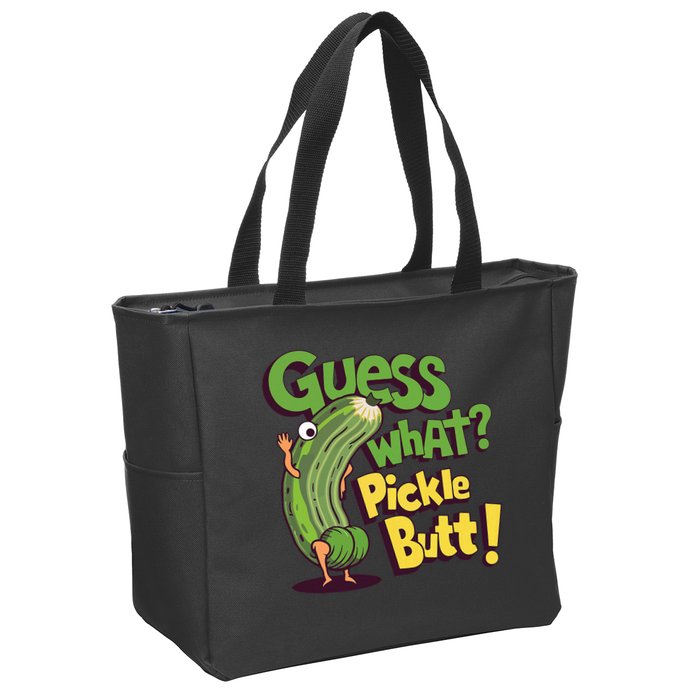 Guess What Pickle Butt! Funny Cucumber Meme Pickle Joke Zip Tote Bag