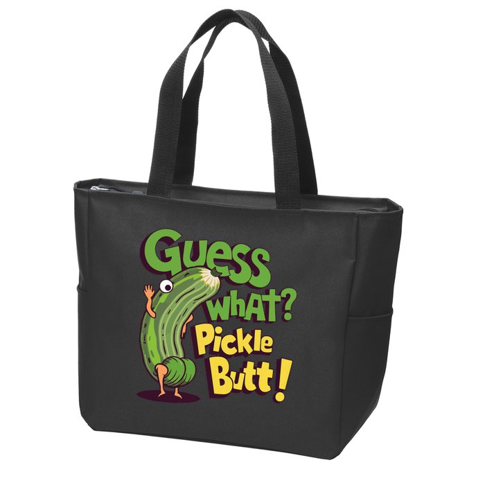 Guess What Pickle Butt! Funny Cucumber Meme Pickle Joke Zip Tote Bag