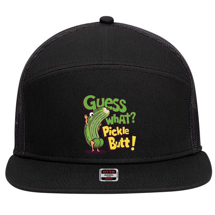 Guess What Pickle Butt! Funny Cucumber Meme Pickle Joke 7 Panel Mesh Trucker Snapback Hat