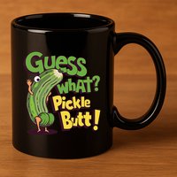 Guess What Pickle Butt! Funny Cucumber Meme Pickle Joke 11oz C Handle Ceramic Mug