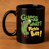 Guess What Pickle Butt! Funny Cucumber Meme Pickle Joke 11oz C Handle Ceramic Mug