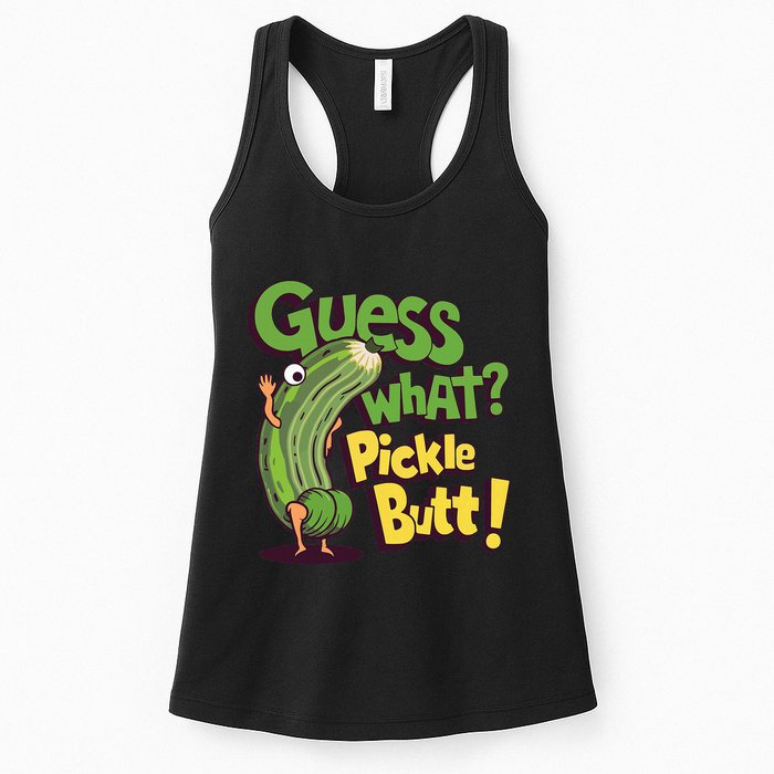 Guess What Pickle Butt! Funny Cucumber Meme Pickle Joke Womens Tank Top