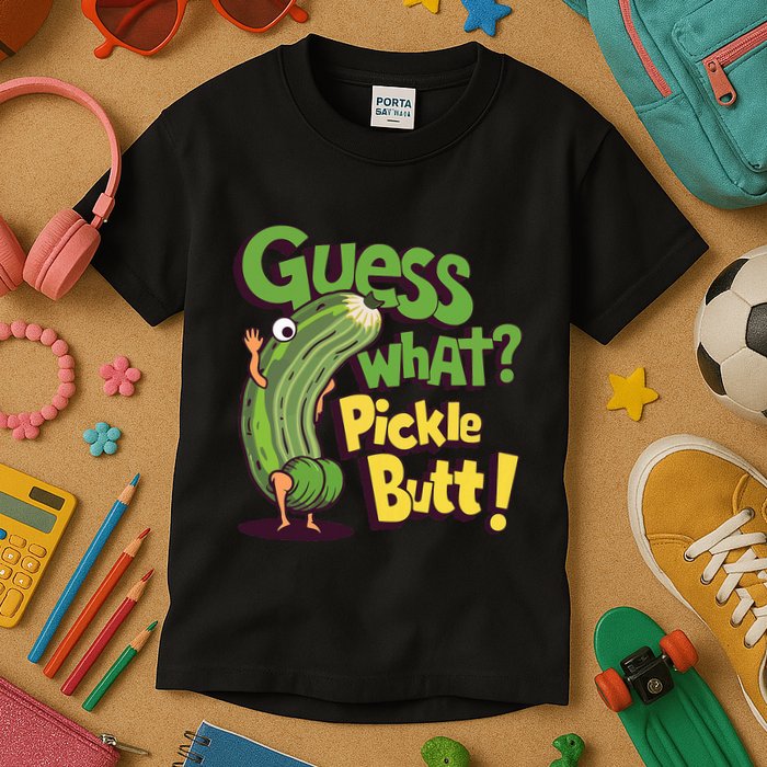 Guess What Pickle Butt! Funny Cucumber Meme Pickle Joke Kids T-Shirt