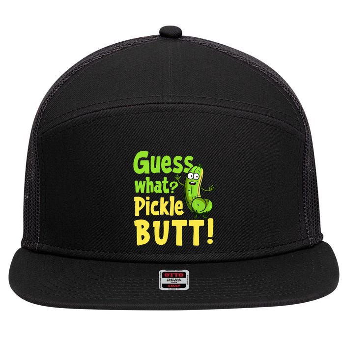 Guess What Pickle Butt! Funny Cucumber Meme Pickle Joke 7 Panel Mesh Trucker Snapback Hat