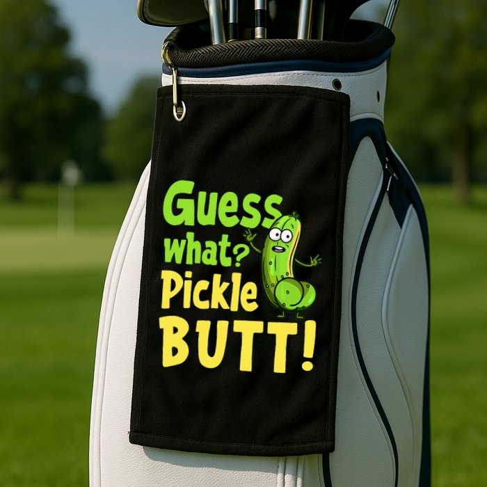 Guess What Pickle Butt! Funny Cucumber Meme Pickle Joke Golf Towel
