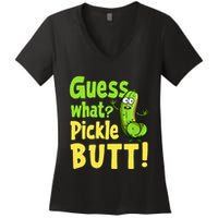 Guess What Pickle Butt! Funny Cucumber Meme Pickle Joke Women's V-Neck T-Shirt